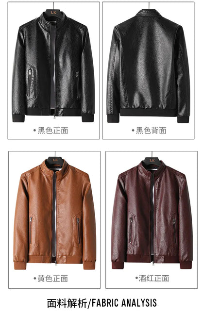 Leather Jacket Men Coats Motorcycle Autumn Travel Fleece Black Zipper Plus Size 6XL 7XL 8XL Oversized Winter Slanted Overcoat