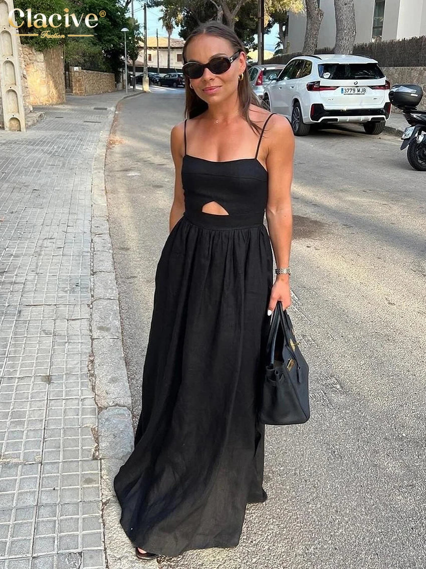 Black Cotton Sleeveless Maxi Dress – Elegant Summer Style