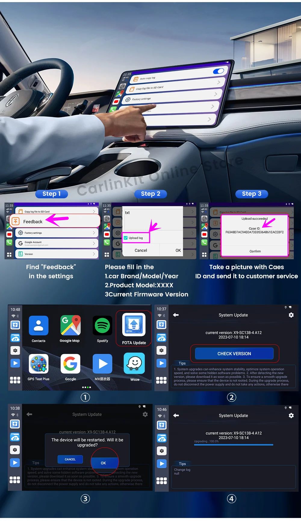 Carlinkit Android 13 Tv Box LED 8+128GB CarPlay Wireless Android Auto Wireless Adapter Support Youtube Netfilx IPTV Spotify GPS