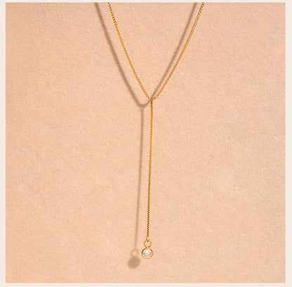 Gold Lariat Y Necklace for Women – Dainty CZ Drop Chain