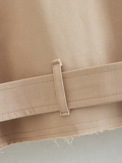2024 Belt Cropped Trench Spring Jacket Women Vintage Streetwear Double Breasted Long Sleeve Top Female Coat Outfits