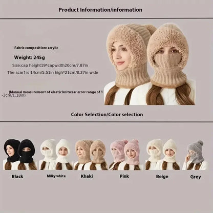 Thermal Fleece Knit Beanie with Ear Covers All-in-One Windproof Hood Neck Warmer Specifically for Bicycle Riders
