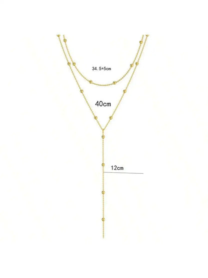 Stainless Steel Layered Y Necklace – Elegant Fringe Beads