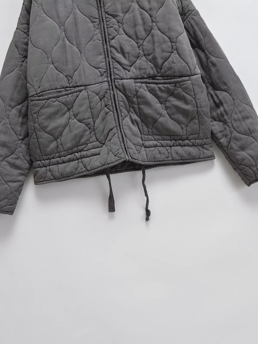 Quilted Cotton Jacket for Women Traf 2024 Winter New Arrival Zw Series Soft Lenzing Fabric Vintage Warm Coat 4088242