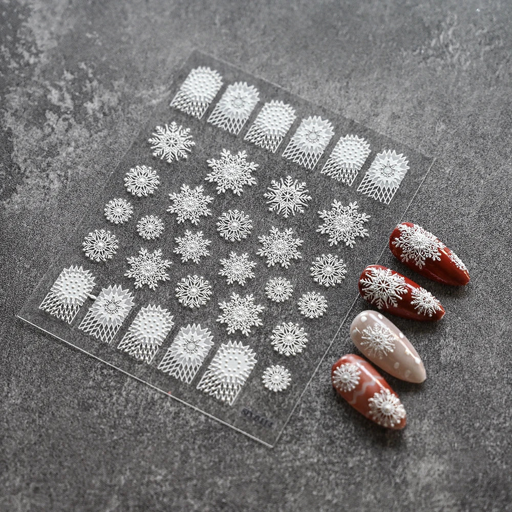 Cute Deer Christmas Nail Stickers 5D Embossed Elk Star Gingerbread Man Snowflake Santa Claus Holly DIY Winter Engraved Manicure*