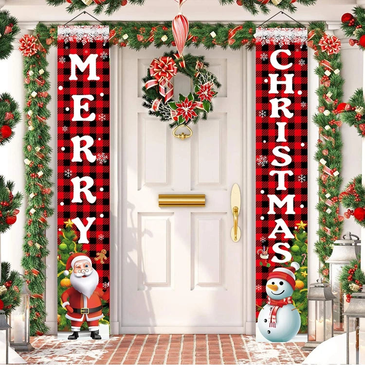 Merry Christmas Door Banner Decoration 2025 Christmas Decor for Home Xmas Hanging Ornaments Navidad Noel Gifts New Year 2026