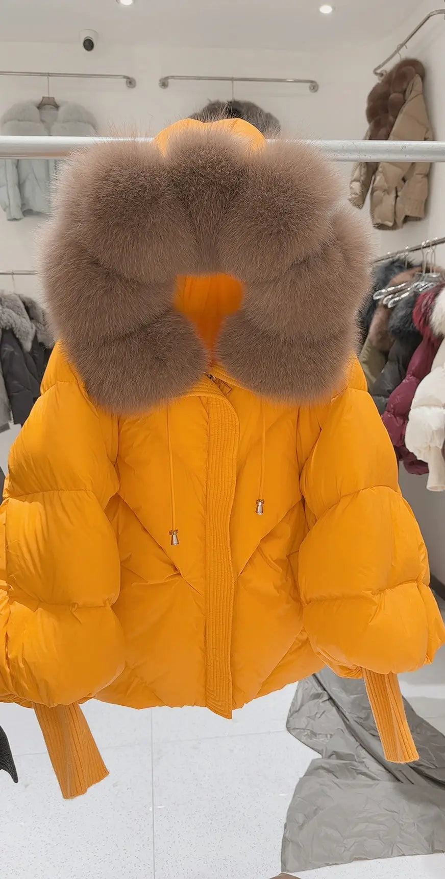 OFTBUY 2025 New Winter Large Real Fur Hooded Puffer Jacket Women Thicken Warm Knitted Sleeve Coat White Duck Down Mid Long Parka