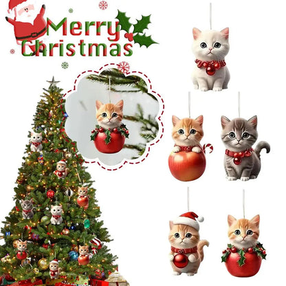 2D Acrylic Christmas Tree Hanging Ornaments Cat Shaped Pendants Christmas Decorations For Home Xmas Gifts New Year 2025 S1A4