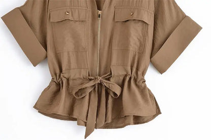 Women’s Summer 2-Piece Set – Loose Shirt & High-Waist Pants
