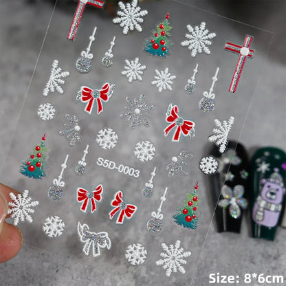 Cute Deer Christmas Nail Stickers 5D Embossed Elk Star Gingerbread Man Snowflake Santa Claus Holly DIY Winter Engraved Manicure*