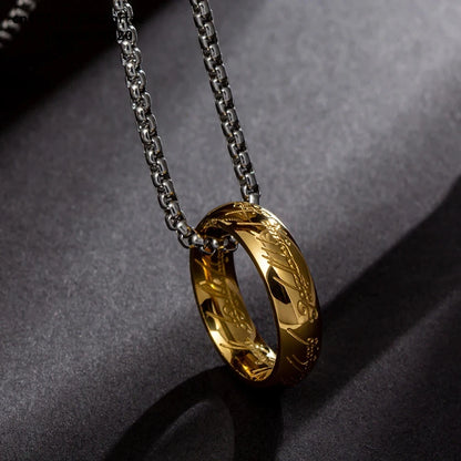 King of Necklace Stainless Steel Necklace Ring Fit Movie Jewelry Lord Of The Necklace 3.0 Square Thick Pearl Chain Hip-Hop