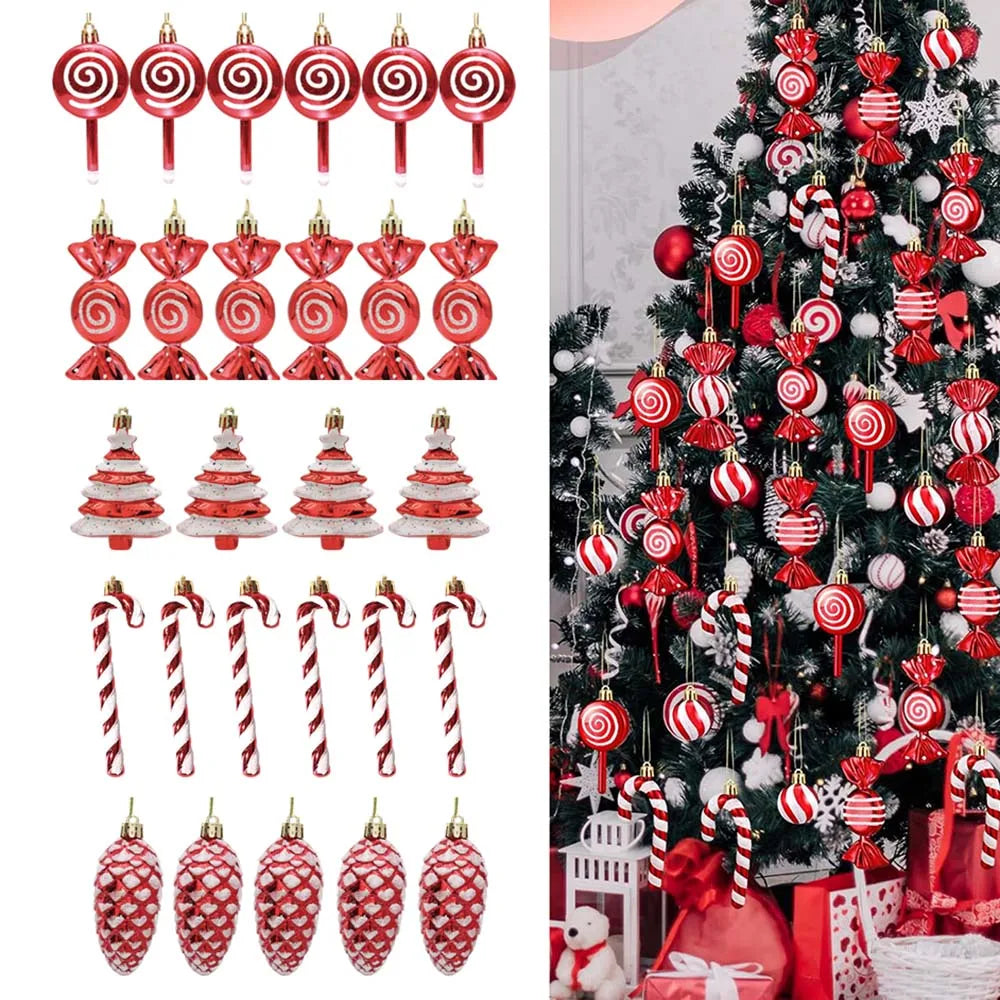 Candy Decorations for Christmas Tree,Red And Gold Candy Cane,Pine Cones,Christmas Home Decoration 2025,Xmas Tree Ornament