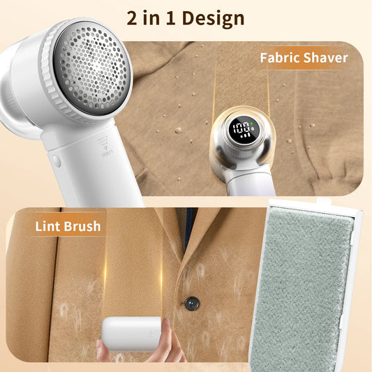 Fabric Shaver, 2 in 1 Rechargeable Lint Remover with Brush with Digital Display 3 Speeds Lint Shaver for Clothes Sofa Bedding