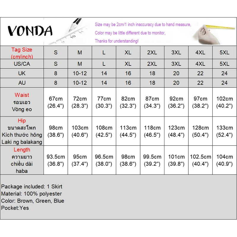 VONDA Women Elegant Skirts 2025 Casual Waistband Button Design Slit Long Overskirts Solid Color Office Lady Bottoms Oversized