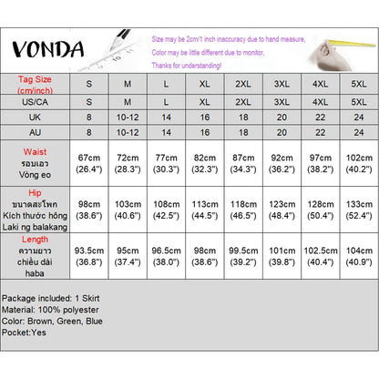 VONDA Women Elegant Skirts 2025 Casual Waistband Button Design Slit Long Overskirts Solid Color Office Lady Bottoms Oversized
