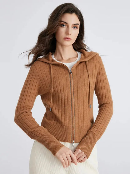 BC839 High-quality luxury brand women's long-sleeved hooded cardigan knitted sweater 94% cashmere
