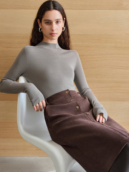 FSLE【Premium Series】German Biella Wool Autumn Super Fine Washable Seamless One-Piece Mock Neck Thermal Base Layer Shirt Women