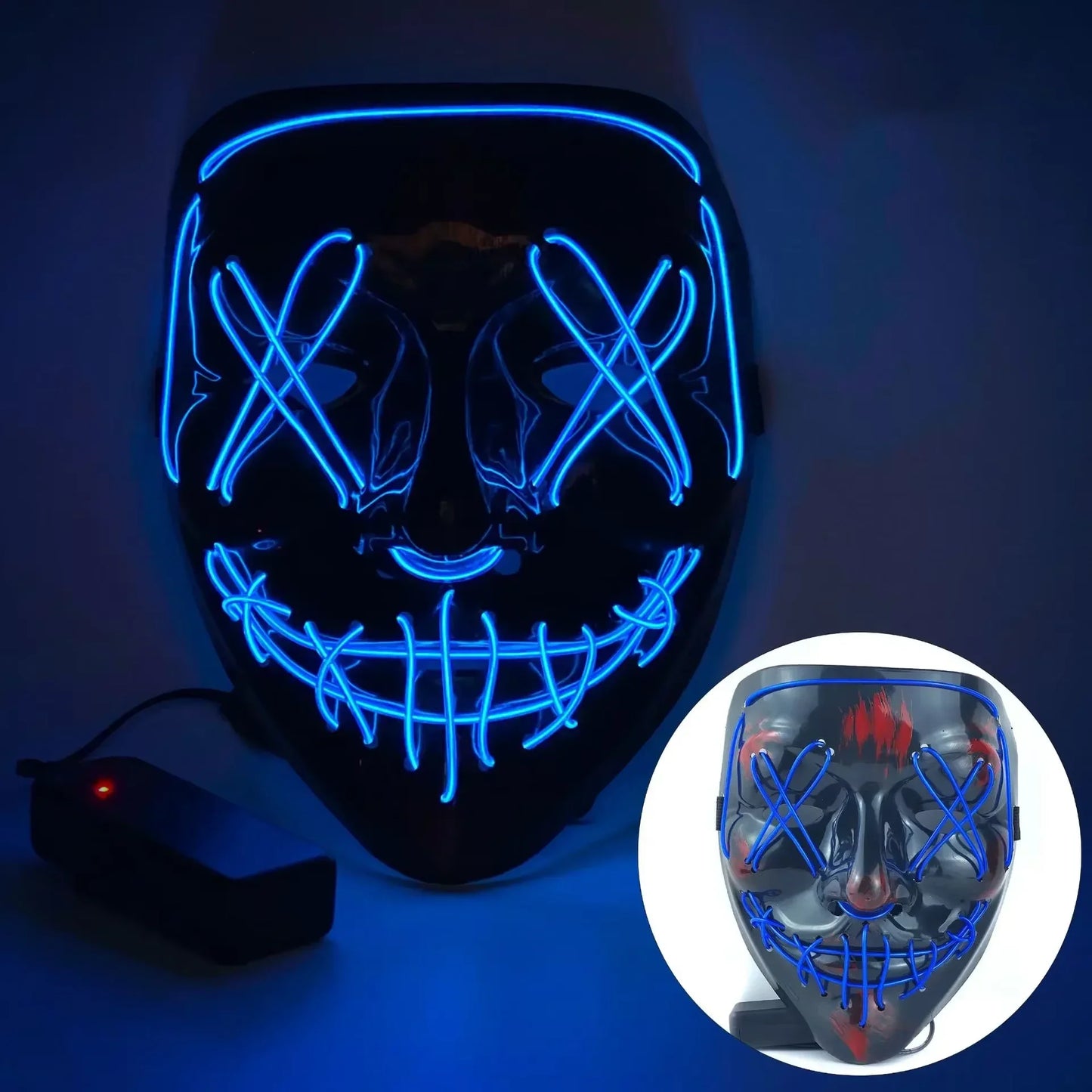 LED Halloween Mask Glow in The Dark Scary Terror Face Cover Bright Scream Light Up Costume for Men Carnival Party