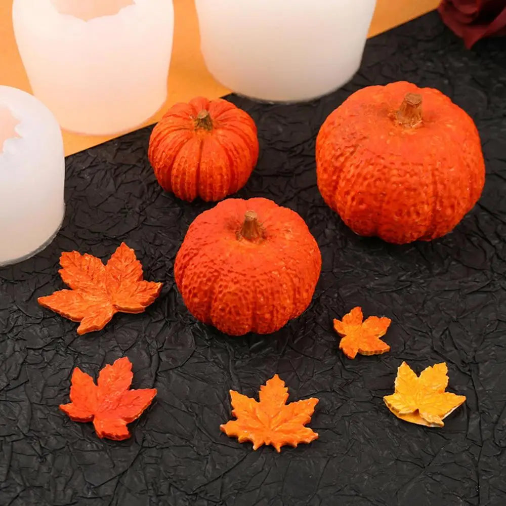 Pumpkin Silicone Molds 3D Pumpkin Maple Leaves Cookie Molds Candle Making Kit Fall Decor Making Accessories for Crafting Baking