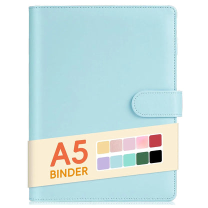 A5 Binder PU Leather 6-Ring Notebook Binder Cover for A5 Filler Paper, Refillable A5 Personal Planner Binder with Magnetic