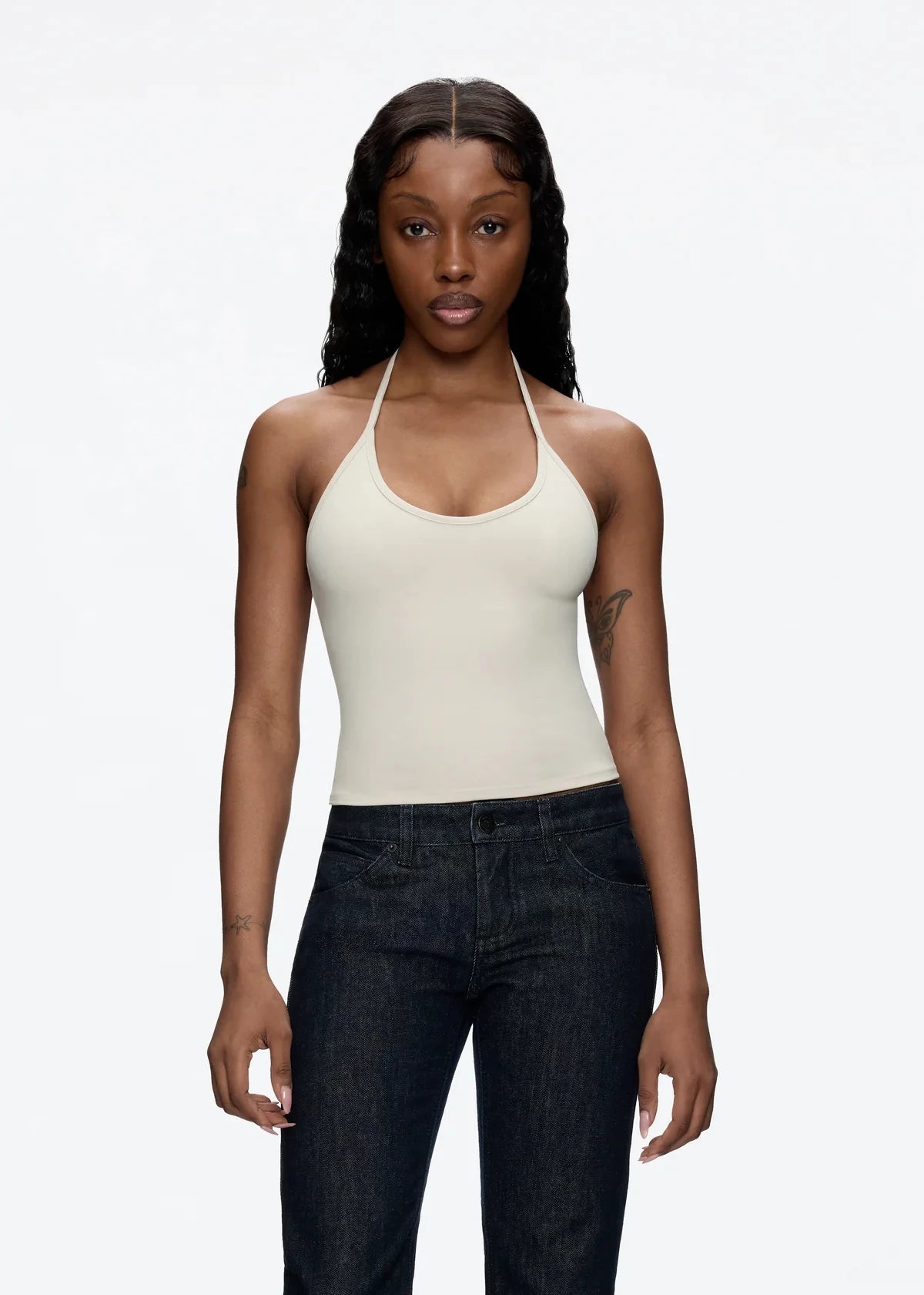 Tank Baby Blue Thin Strap Halter Small U-Neck Vest White Sexy Women's Summer Short Top