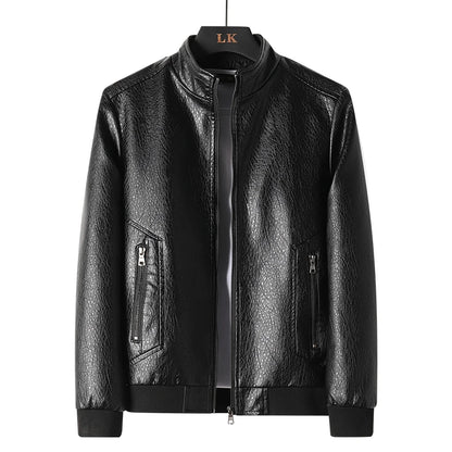 Leather Jacket Men Coats Motorcycle Autumn Travel Fleece Black Zipper Plus Size 6XL 7XL 8XL Oversized Winter Slanted Overcoat