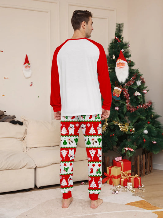 Men's Christmas Pajama Ensemble, Reindeer & Polar Bear Motif, Festive Patterned Pants
