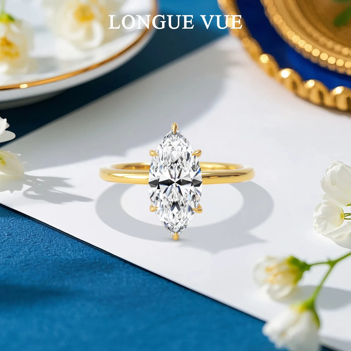 With GRA Certificate 3CT Marquise Moissanite Rings for Women 925 Silver Thin Ring Engagement Wedding Accessories Jewelry