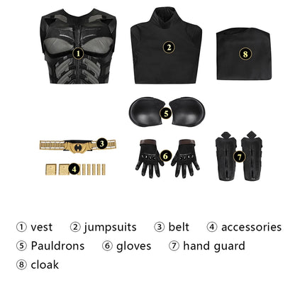 Superhero Bruce Wayne  High Quality Movie Dark Knight Bat Cosplay  Battle Costume Outfit Man Vest Cloak Mask Halloween Carnivl