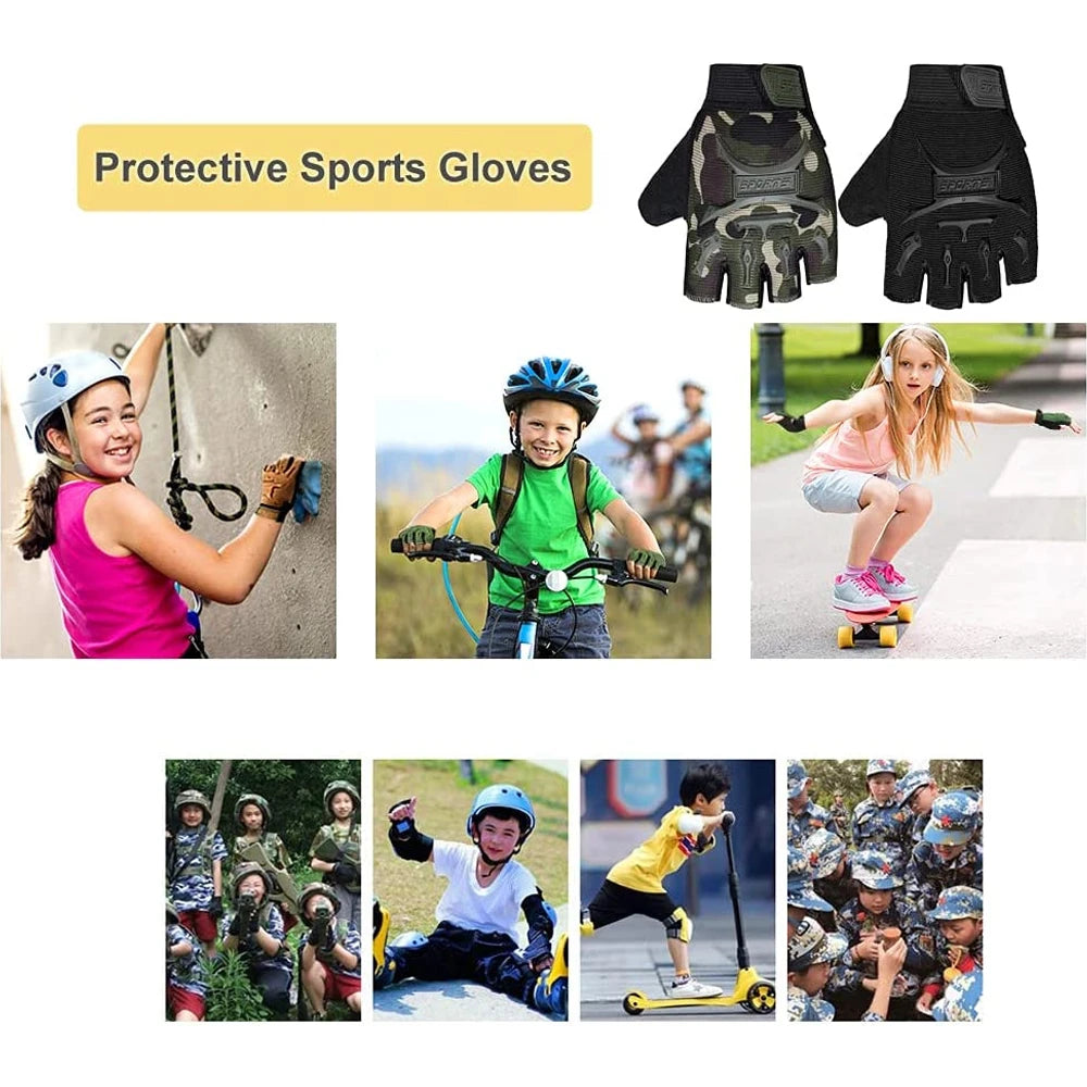 1 Pair Kids Half Finger Gloves Sports Gloves Non-Slip Gel Gloves Adjustable Fingerless Gloves for Children Cycling Riding Biking