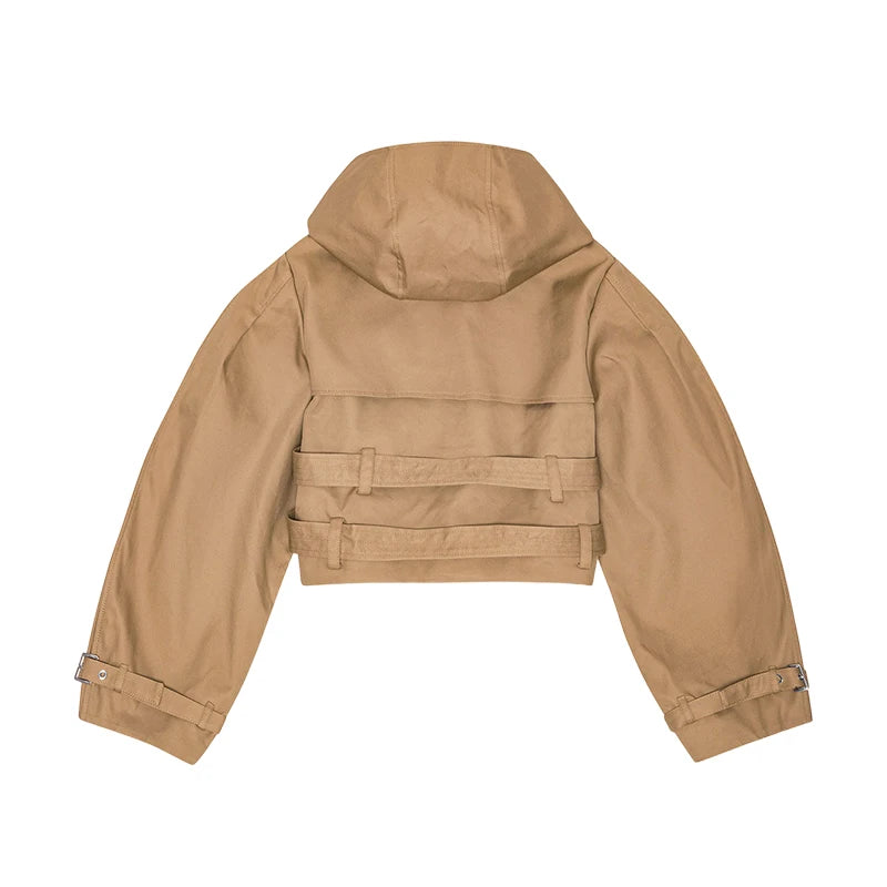 Double-Buckled Belted Hooded Trench Coat Oversized Long Sleeve Maxi 2025 Autumn Edgy Women Outerwear Fashion Trendy Lady Jacket