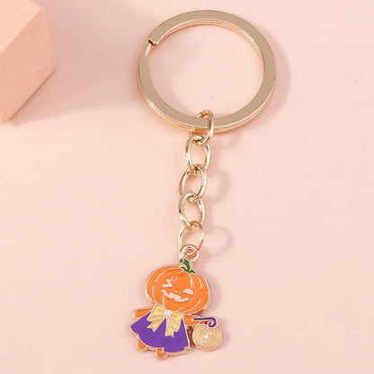 Aihua Gold Color Fashion Halloween Keychain Enamel Creepy Ghost Spider Mummy Pumpkin Keychains Keyring for Women Halloween Night