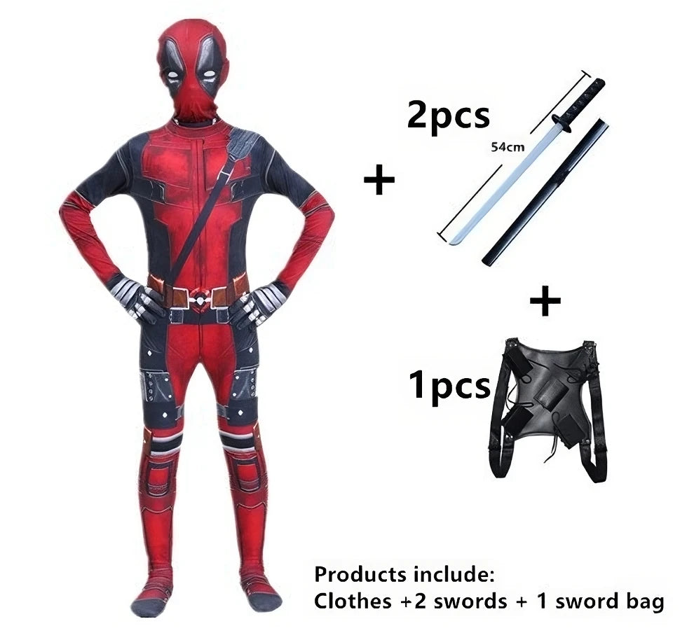 Deadpool Costume Kids Superhero Deadpool Child Cosplay Costume Swords Kids Jumpsuit Deadpool Costume For Children Halloween Suit
