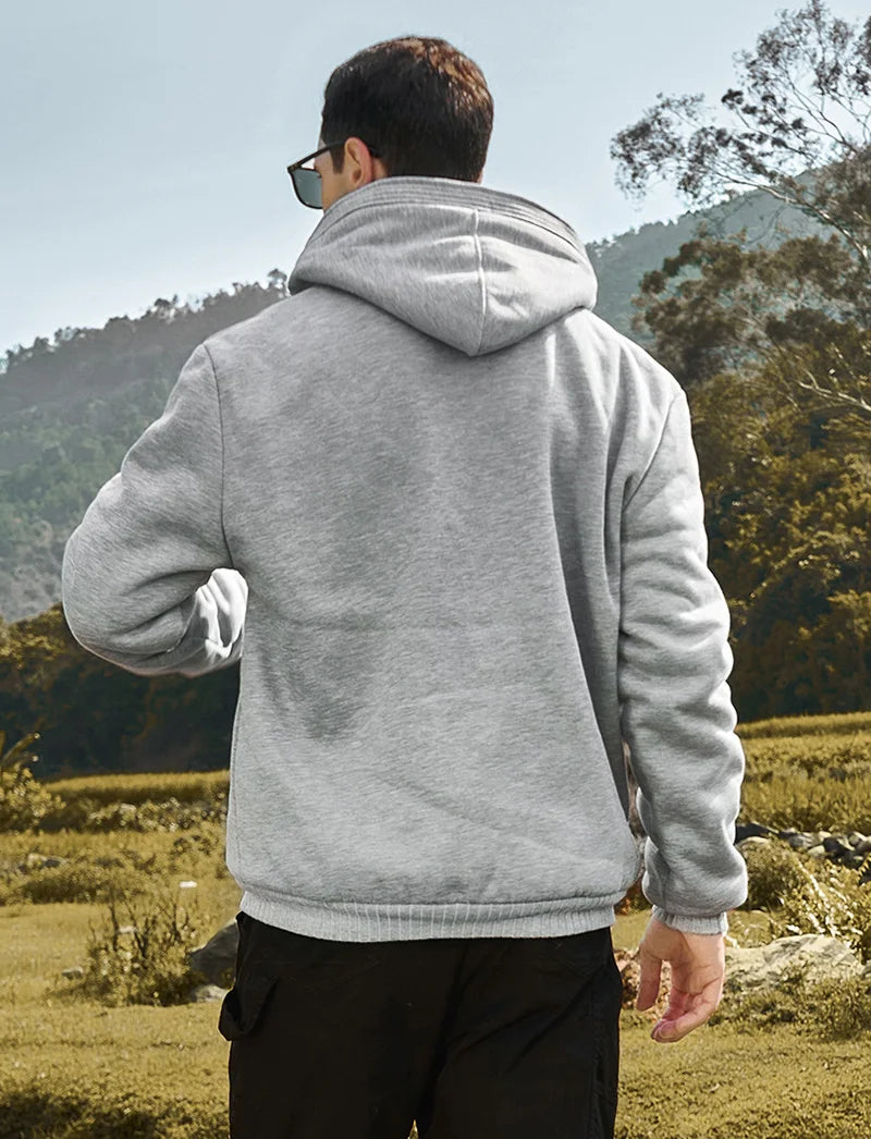 Winter Warm Sherpa Lined Coat for Men Heavyweight Plush Fleece Jackets Outwear Long Sleeve Zip Up Hoodie Sweatshirt Tops Outfits