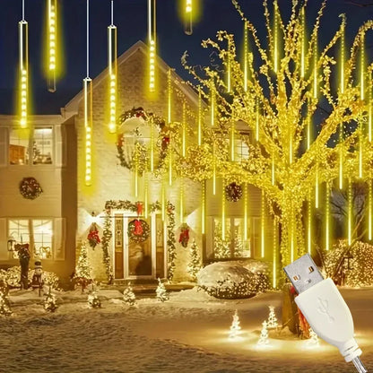 2025 30/50cm USB LED Meteor Shower Lights Falling Rain Drop Fairy String Light for Christmas Party Garden Holiday Decorations