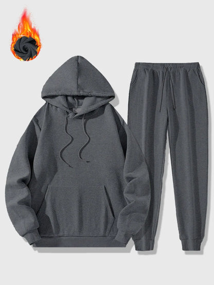 Men's Sports Suit Autumn and Winter Hoodie+pants 2-piece Set Fashionable Solid Color Casual Pullover and Pant Outdoor Sportswear