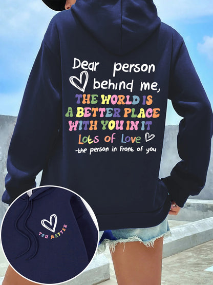 Dear Person Behind Me Hoodie Women Colored Letters Warm Fleece Woman Hoody Fur-liner Spring Autumn Hoodies Y2K Casual Tops