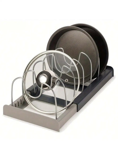 Expandable Pan & Lid Organizer Rack – Adjustable Kitchen Cabinet Holder