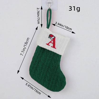 Green A-Z Letter Hanging Christmas Stockings Monogram Knitted Socks Fireplace Christmas Tree Hanging Party Decoration
