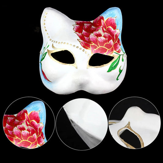 3/5Pcs Paper Blank Mask Half Face Hand-painted Cat Fox Mask Anime Demon Slayer Masquerade Halloween Festival Cosplay Prop
