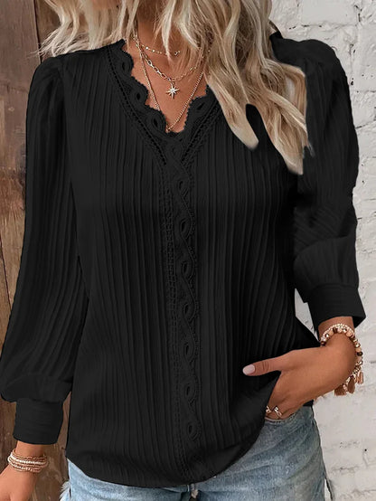 Elegant Women Blouse Shirt V Neck Lace Patchwork Short Sleeve Shirts For Women Summer Lady Tops White