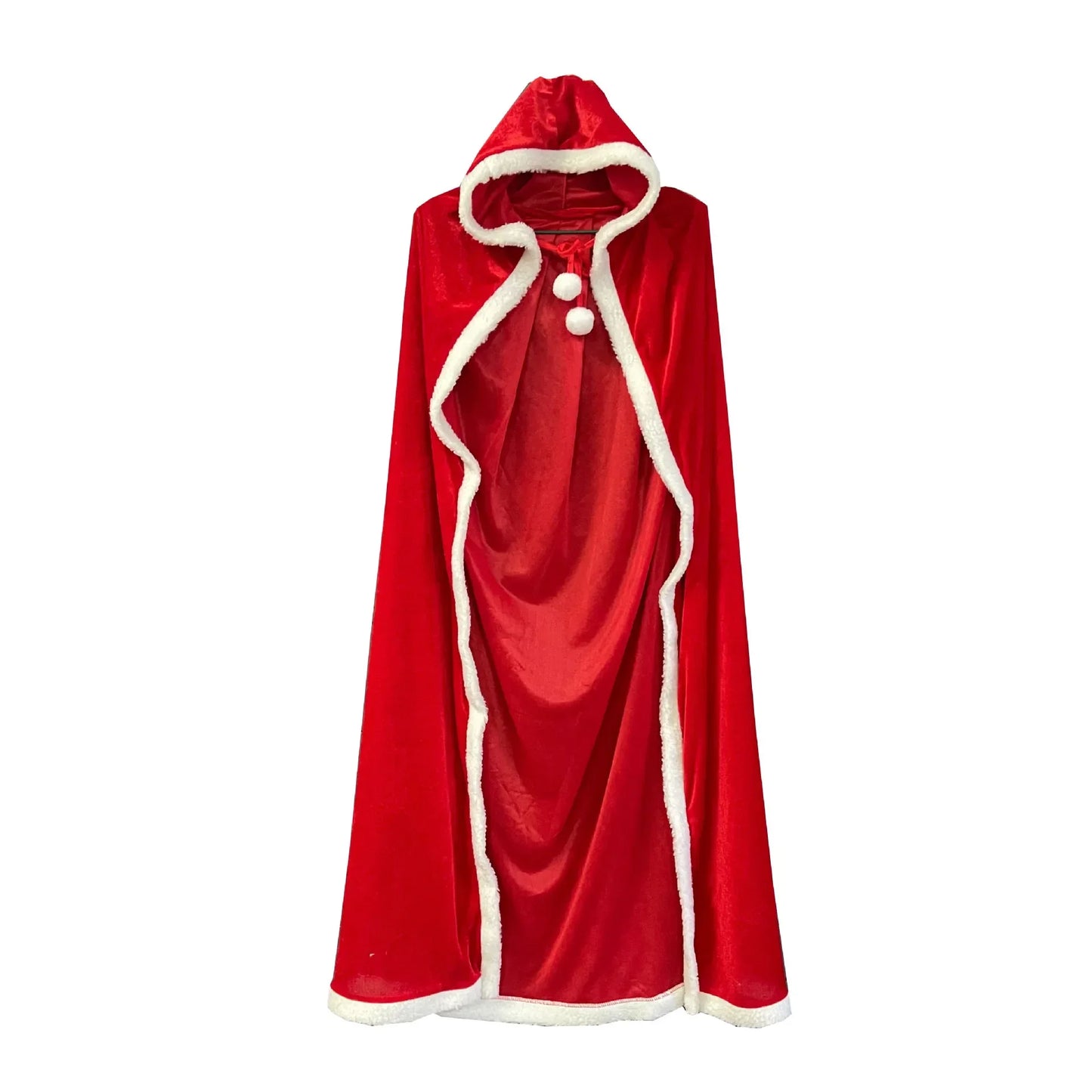 Christmas Shawl Cape Hooded Santa Claus Costume Red with Hat Cosplay Winter Warm Coat Holiday Performance Outfit Party Dress