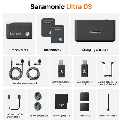 Saramonic Ultra Wireless Lavalier Microphone for iPhone Android USB-C Smartphones DSLR Cameras Streaming Video Recording Youtube