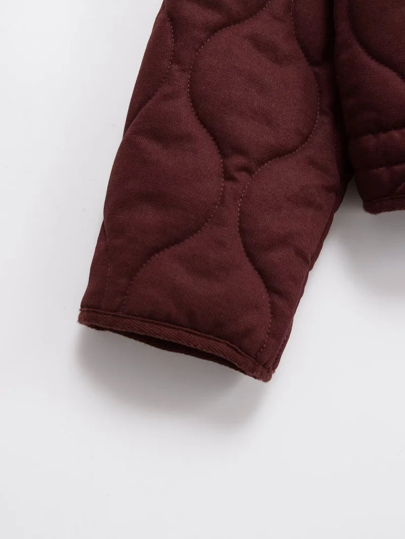 Quilted Cotton Jacket for Women Traf 2024 Winter New Arrival Zw Series Soft Lenzing Fabric Vintage Warm Coat 4088242