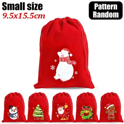 1/30pcs Christmas Gift Bags Red Velvet Drawstring Pouch Bulk Santa Candy Packaging Snack Wrapping Bag Wedding Party Favors Decor