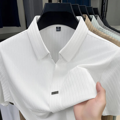 Men’s Breathable Ice Silk Stripe Polo Shirt – Summer Casual