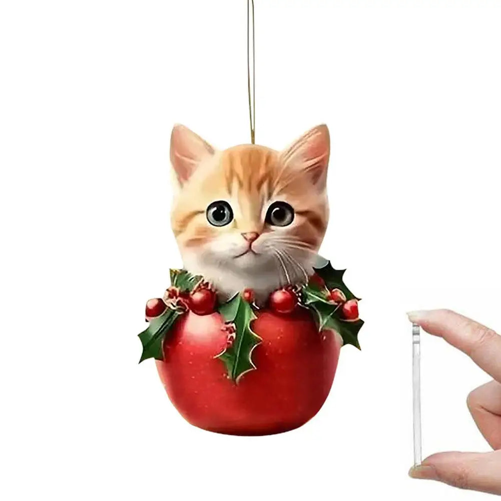 2D Acrylic Christmas Tree Hanging Ornaments Cat Shaped Pendants Christmas Decorations For Home Xmas Gifts New Year 2025 S1A4
