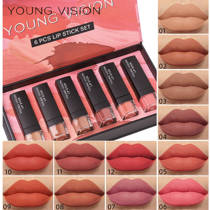 6 pcs /set matte lipstick gift box set non stick cup lipstick velvet moisturizing lipstick