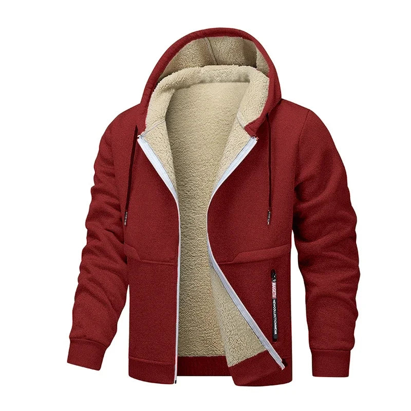 Animal Game Outdoor Hoodies for Men Fleece Ski Jackets Sherpa Lined Climbing Hooded Zipper Jacket Thick Streetwear Cycling Coats