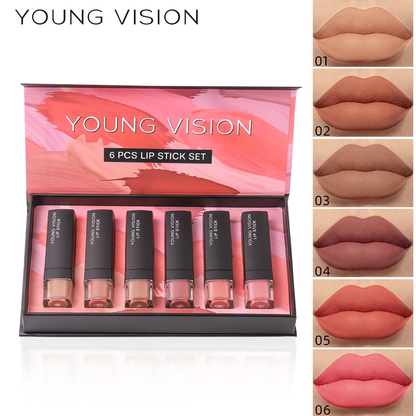 6 pcs /set matte lipstick gift box set non stick cup lipstick velvet moisturizing lipstick